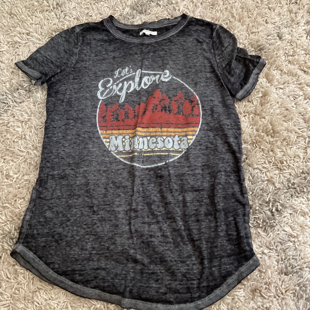 Maurices Lets Explore Minnesota Graphic Tee Burnout Charcoal XS
